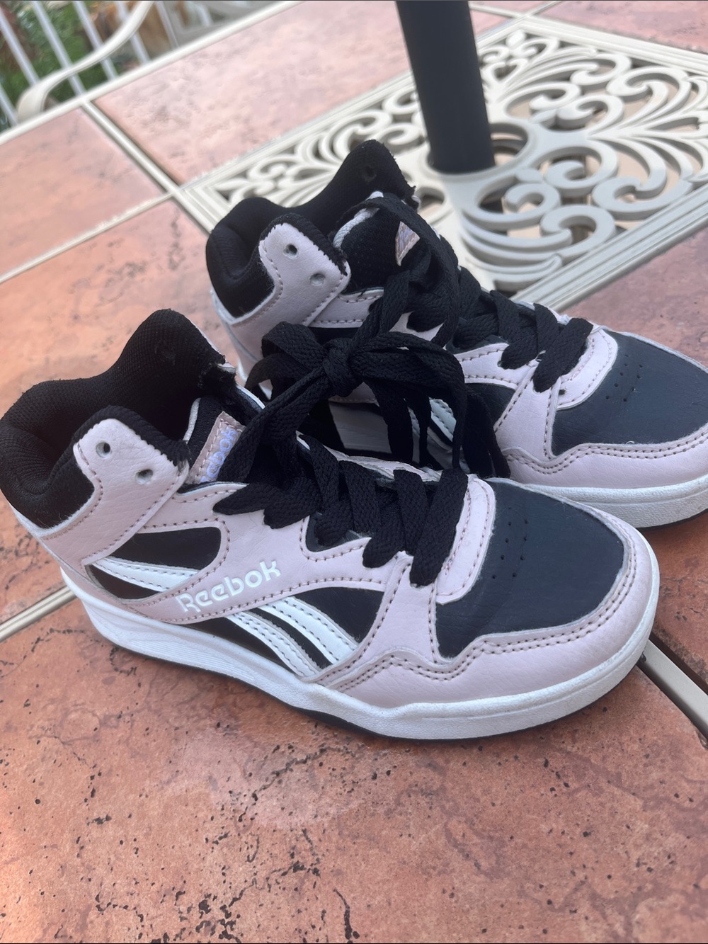 Reebok Kids High-Top Sneakers in Blush, Black and White